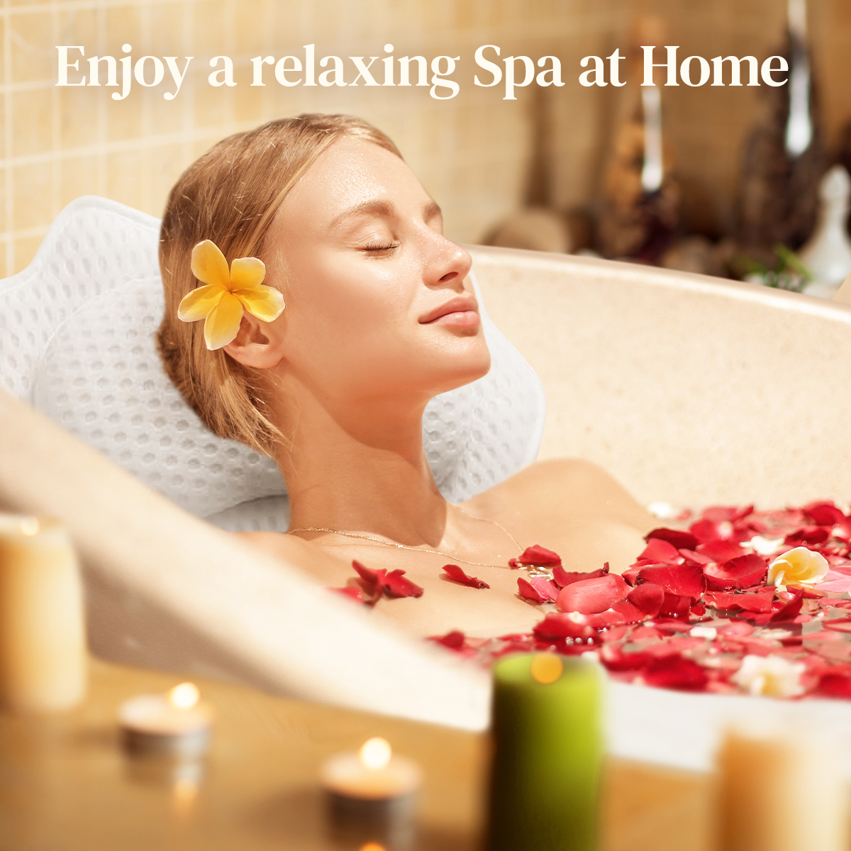 Bath Pillow Ergonomic Luxury Bathtub Pillow with Head,Neck, Shoulder and Back Support, 4D Bath Pillows for tub with 6 Powerful Suction Cups, Fits All Bathtub