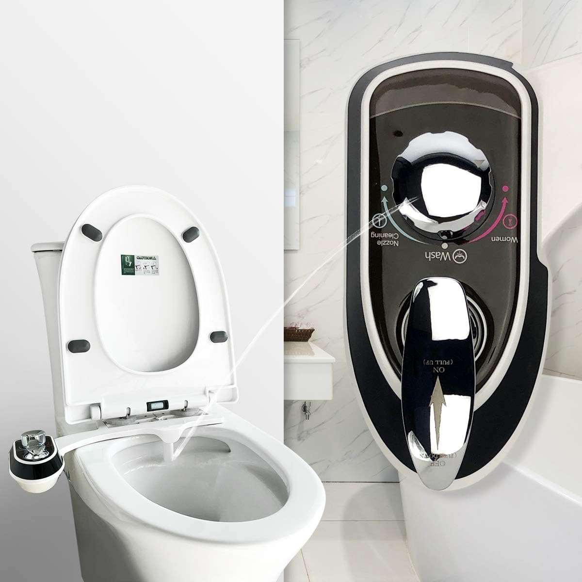Non-Electric Bidet Toilet Attachment for Sanitary Hot and Cold Water Feminine Wash With Self-cleaning Dual Nozzle