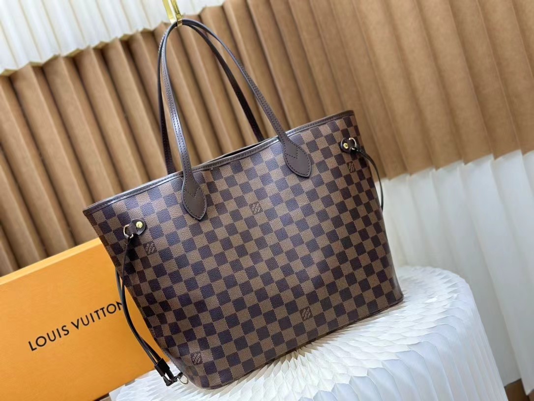 Real Leather LV Louis Vuitton Neverfull MM Damier Ebene Bag