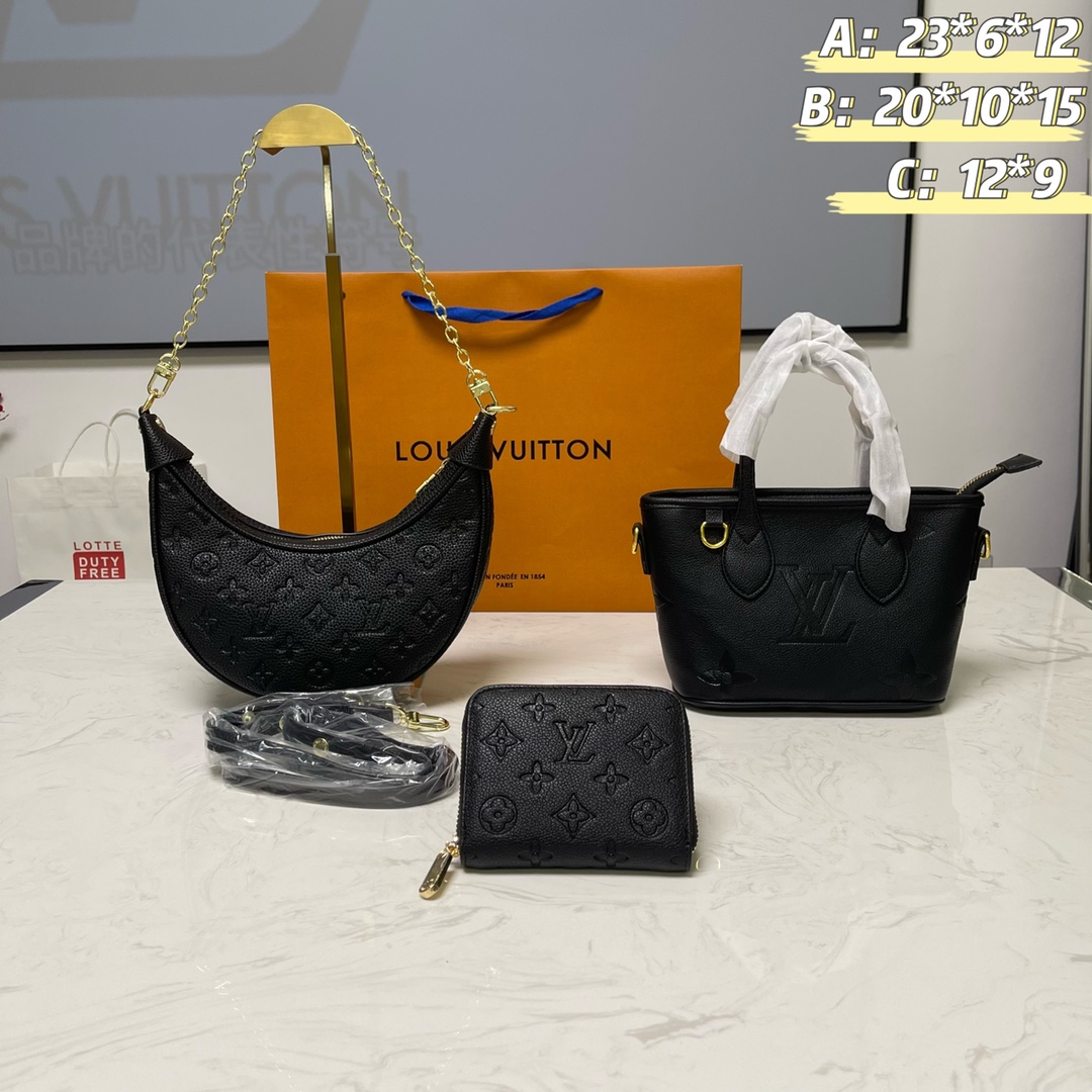LV Combination outfit High-quality tote bag+handbag+wallet set