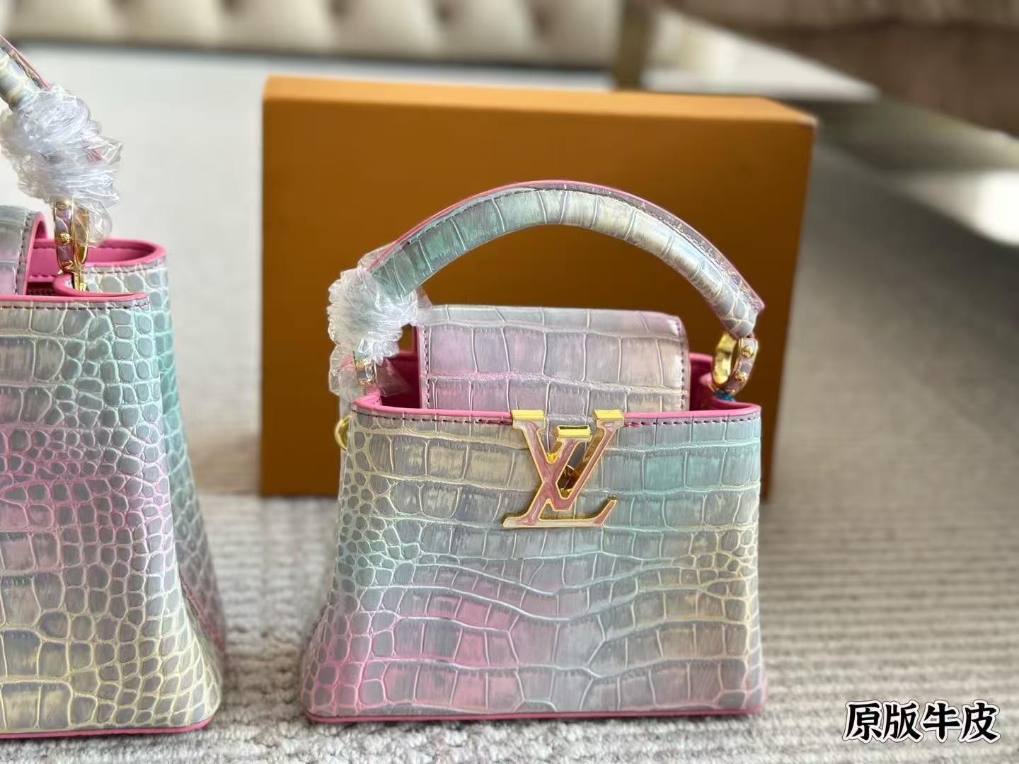 Top version LV original cowhide capucines handbag