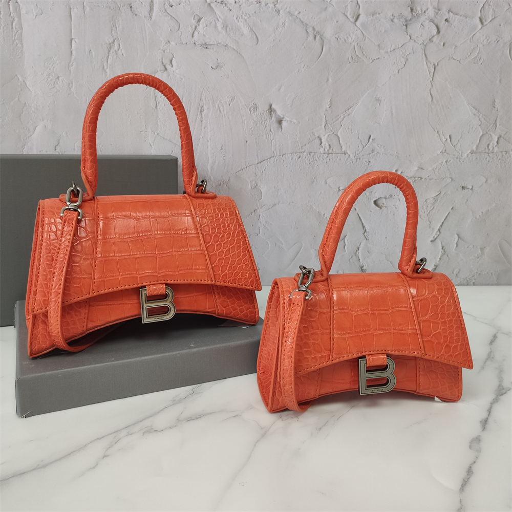 Balenciaga Black Croc Embossed Leather Hourglass Handle Bag