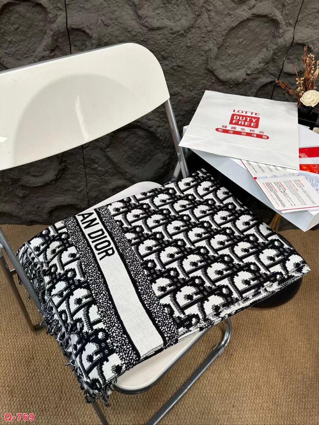 Dior Women Oblique Cashmere Black Scarf