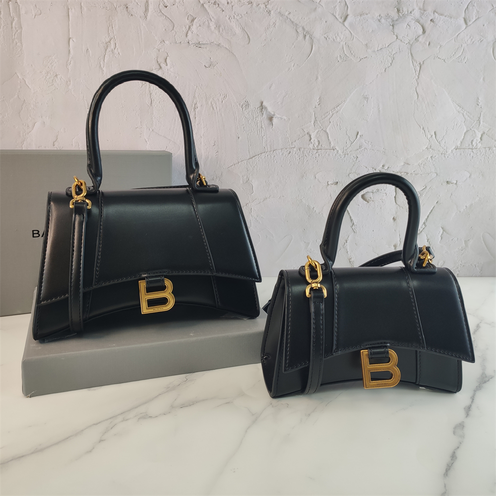 Balenciaga Black Croc Embossed Leather Hourglass Handle Bag