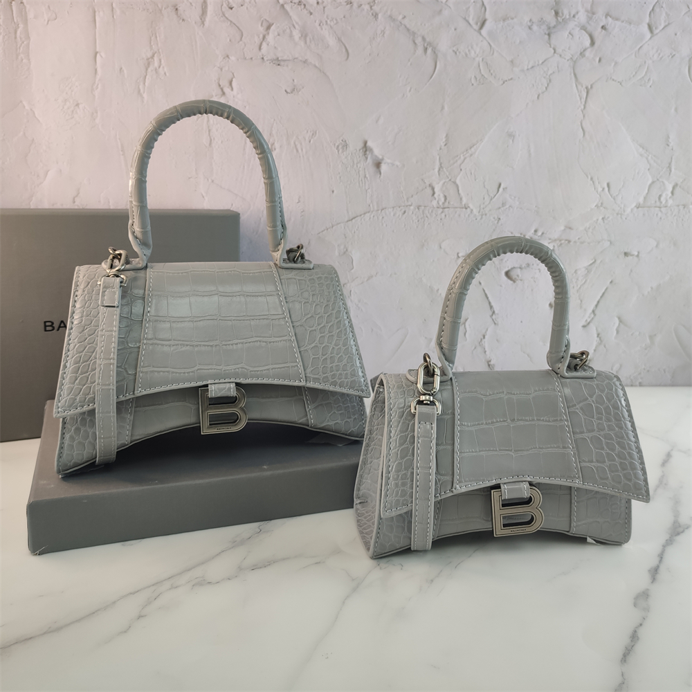 Balenciaga Black Croc Embossed Leather Hourglass Handle Bag