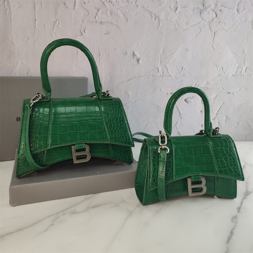 Balenciaga Black Croc Embossed Leather Hourglass Handle Bag