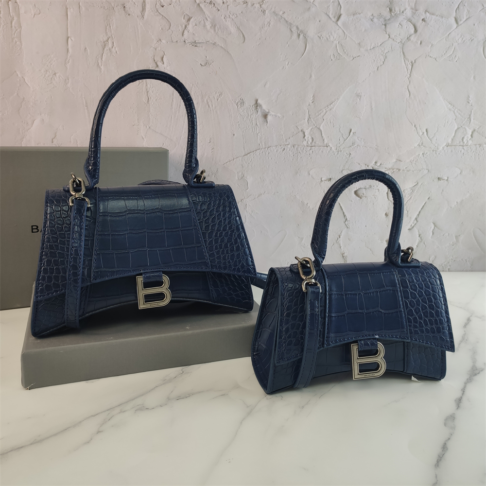 Balenciaga Black Croc Embossed Leather Hourglass Handle Bag