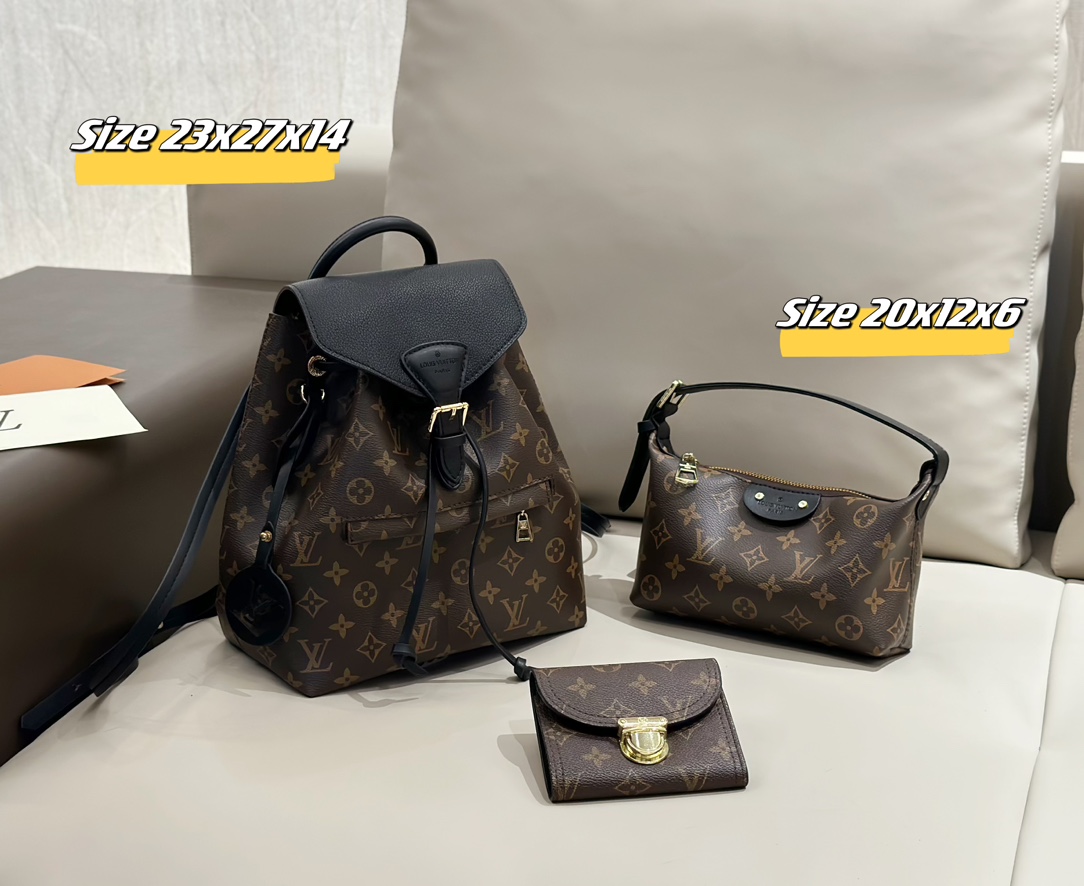LV backpack three piece combination set