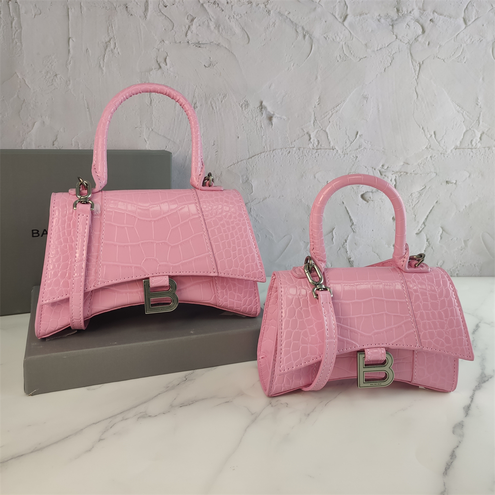 Balenciaga Black Croc Embossed Leather Hourglass Handle Bag