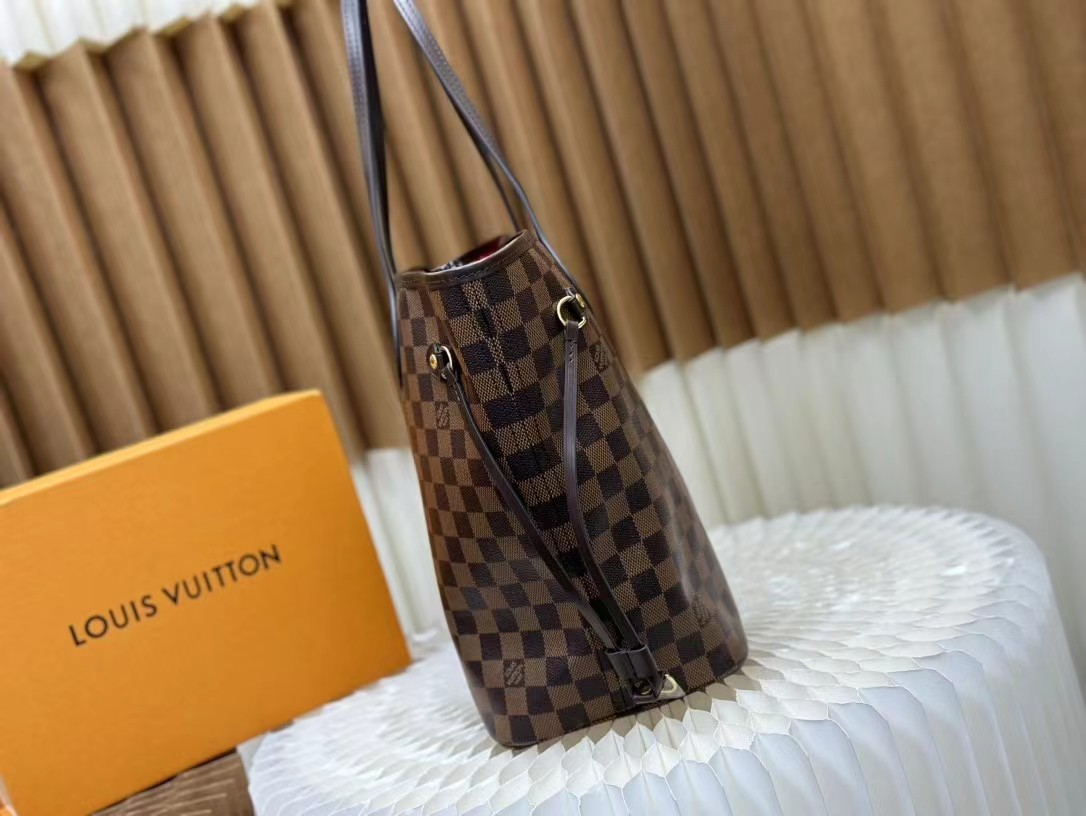 Real Leather LV Louis Vuitton Neverfull MM Damier Ebene Bag
