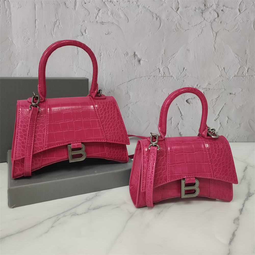 Balenciaga Black Croc Embossed Leather Hourglass Handle Bag