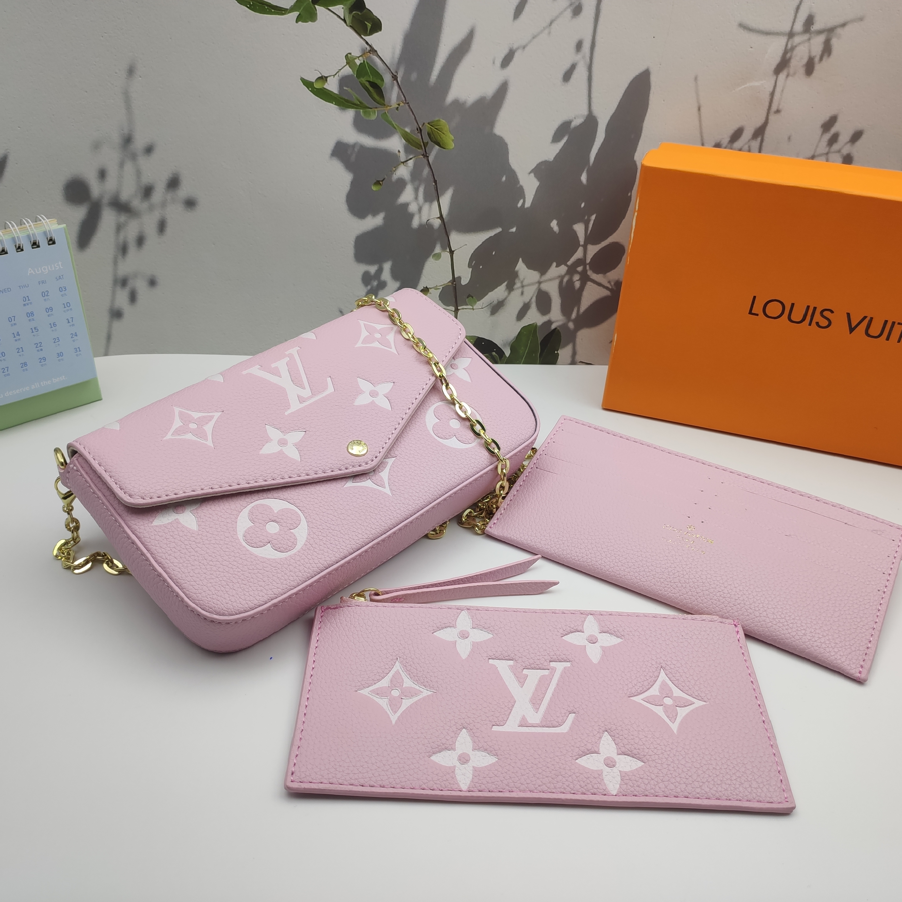 LV Félicie Pochette Monogram Canvas Fuchsia Crossbody Bag
