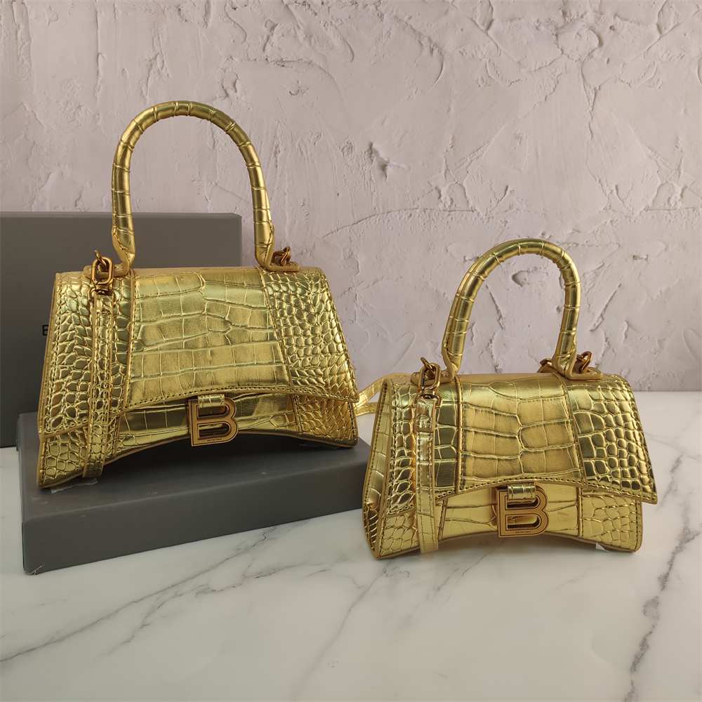 Balenciaga Black Croc Embossed Leather Hourglass Handle Bag
