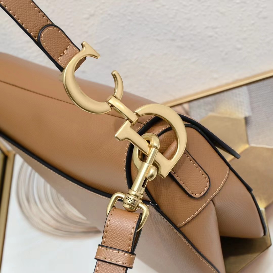 Christian Dior Grained Calfskin Mini Saddle Bag Dark Yellow