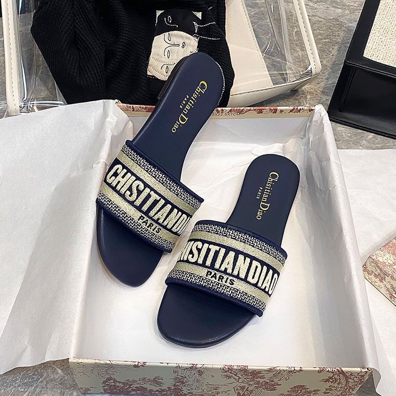 Embroidered Dior monogram flip-flops with beach sandals