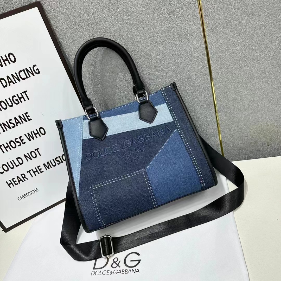 Dolce & Gabbana Women's Denim Tote Bag Patchwork Blue