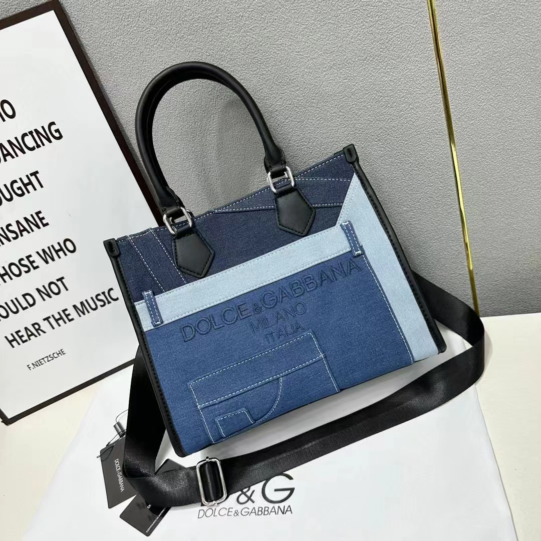 Dolce & Gabbana Women's Denim Tote Bag Patchwork Blue