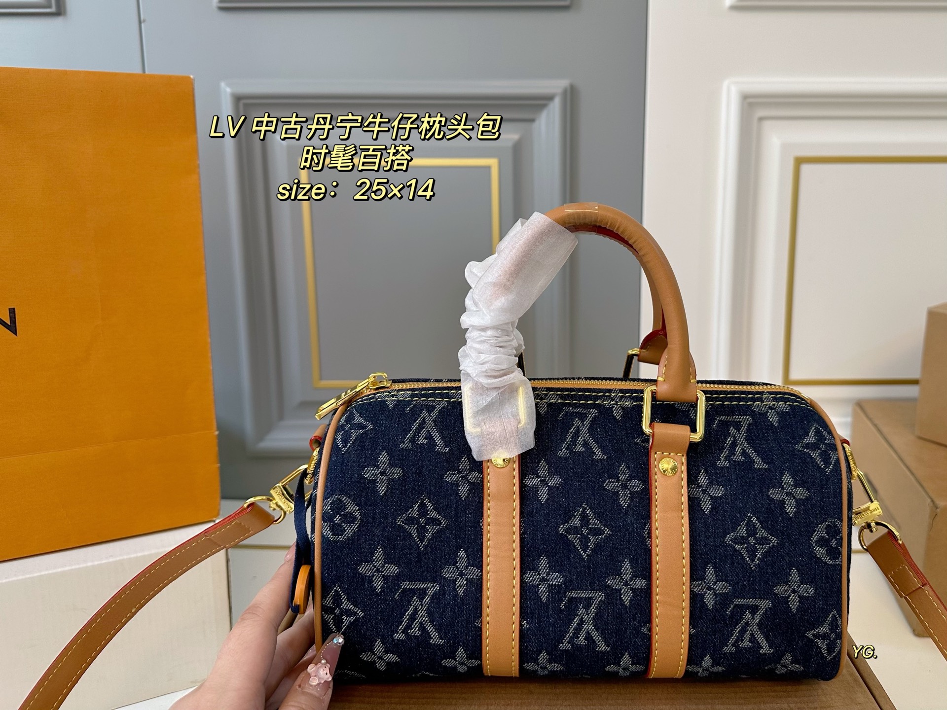 Louis Vuitton speedy denim denim pillow bag