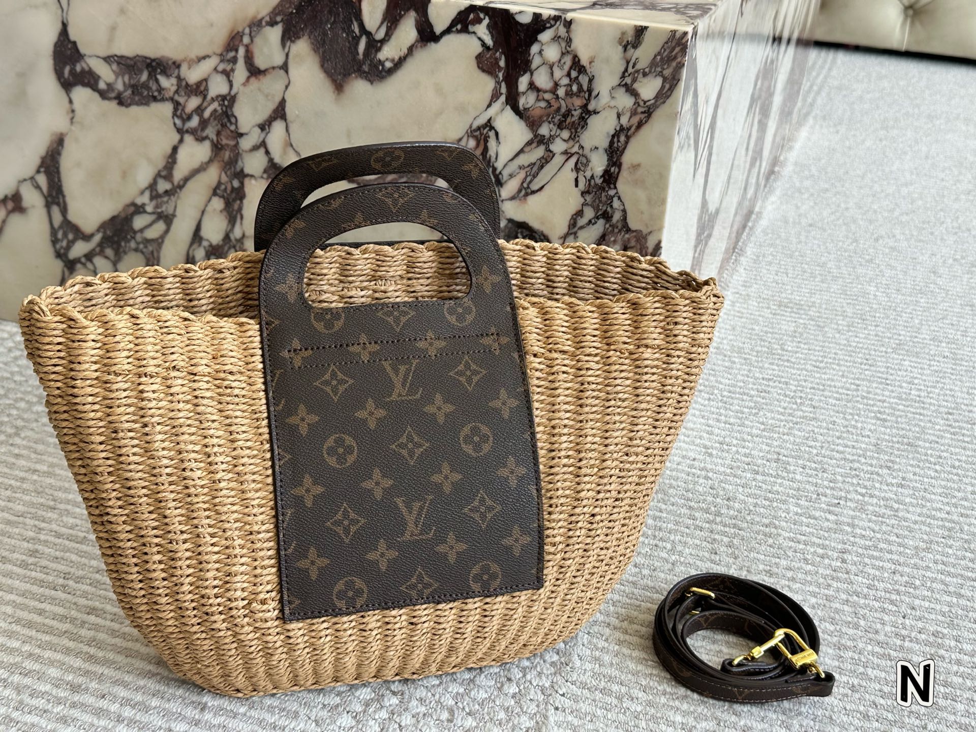 LV straw woven bag hand crossbody casual