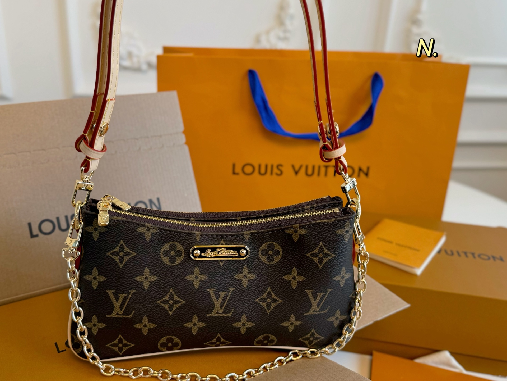 LV denim Liv pochette chain underarm bag