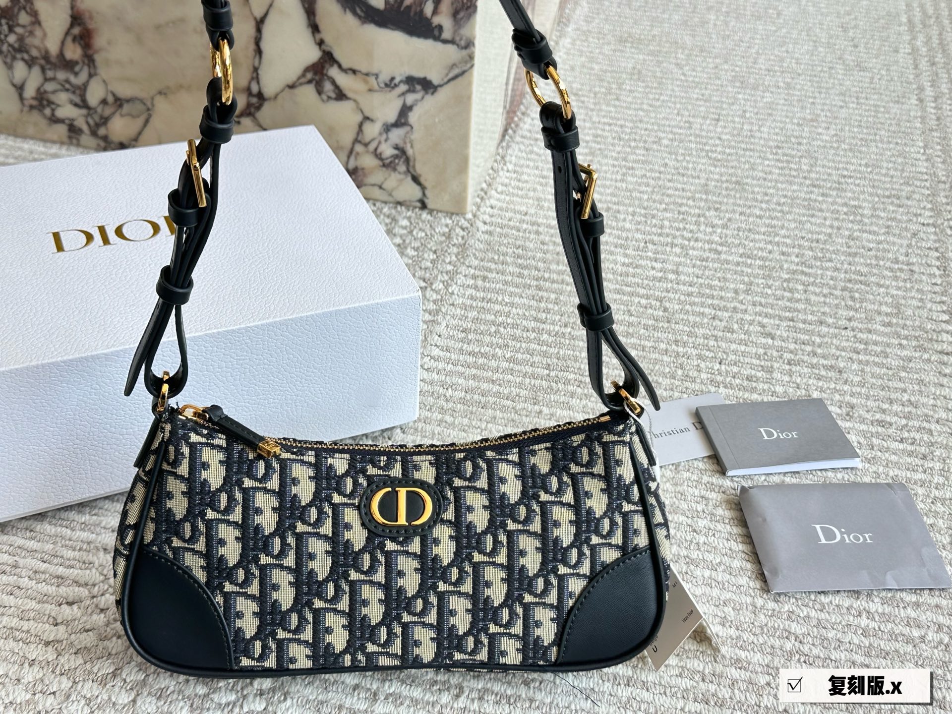 DIOR embroidered monogram baguette bag