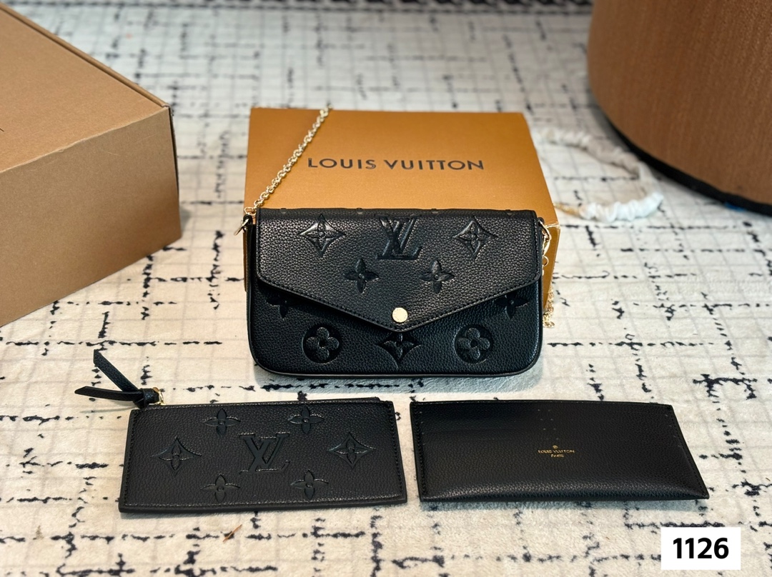 LV metal chain bag three-piece set