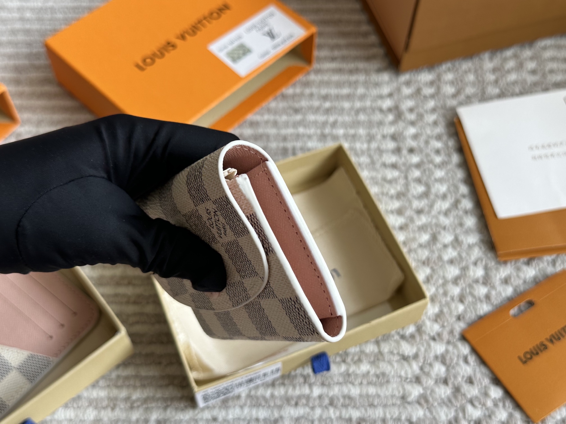 LV white checkered coin purse