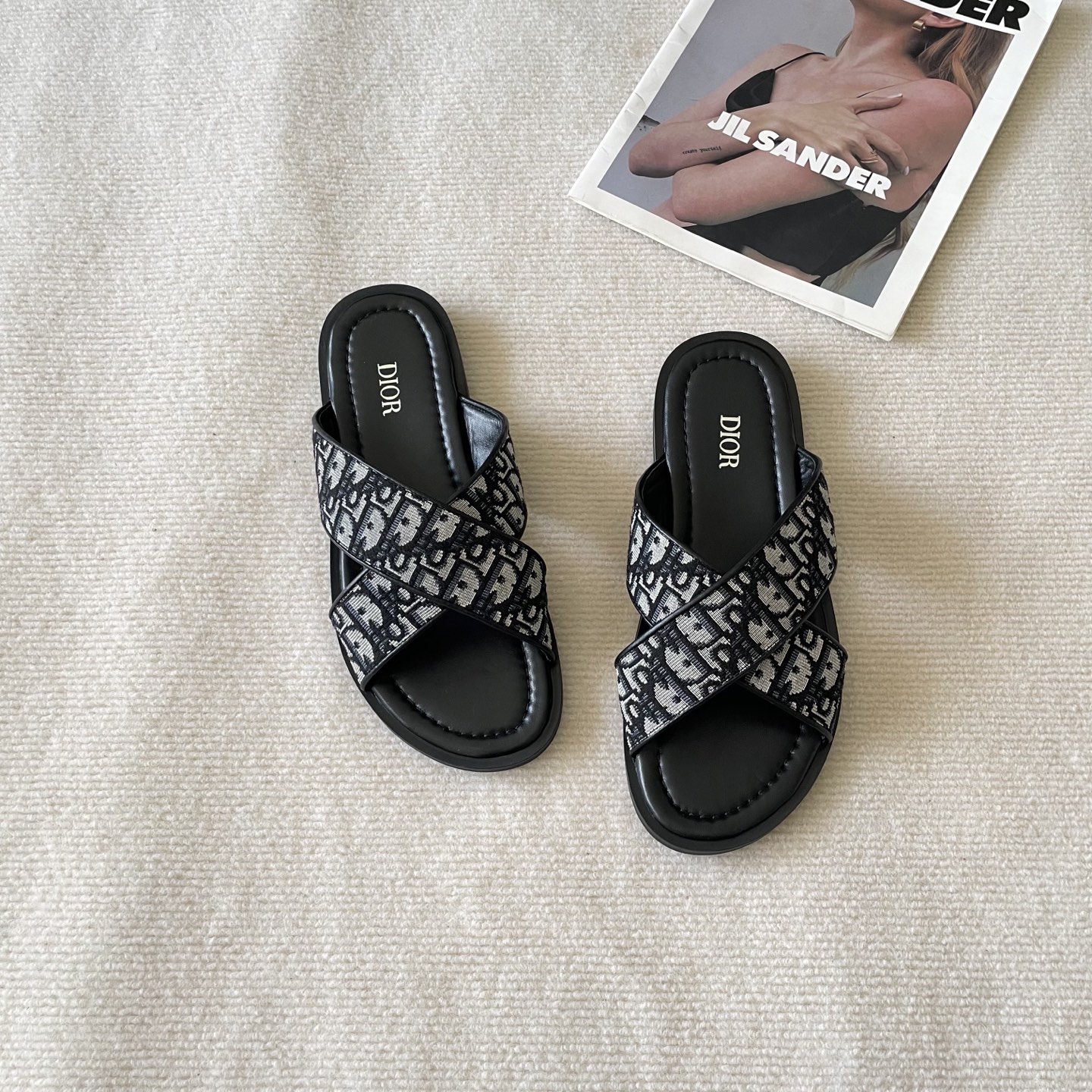 Dior men's cross-soled flat slippers