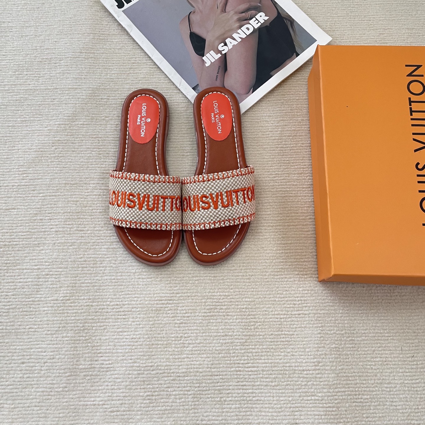 LV embroidered flat slippers