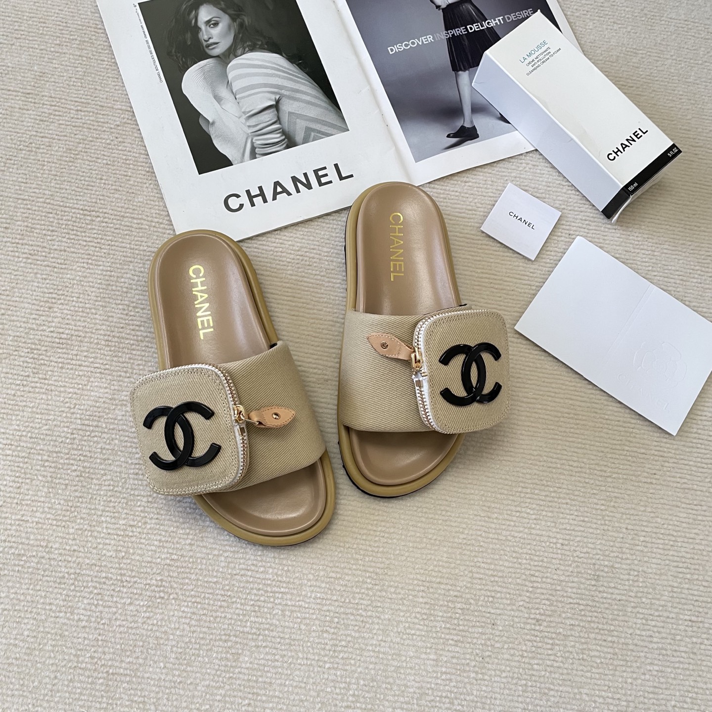 Chanel small backpack slippers couple same style
