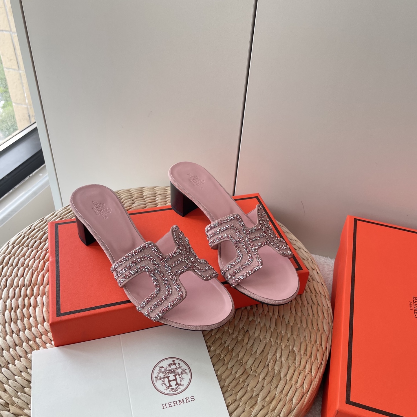 Hermes rhinestone H high heels