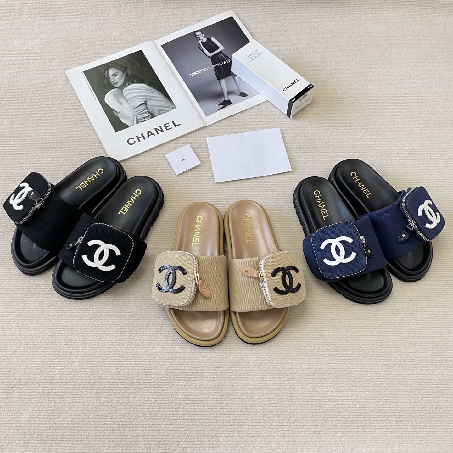 Chanel small backpack slippers couple same style
