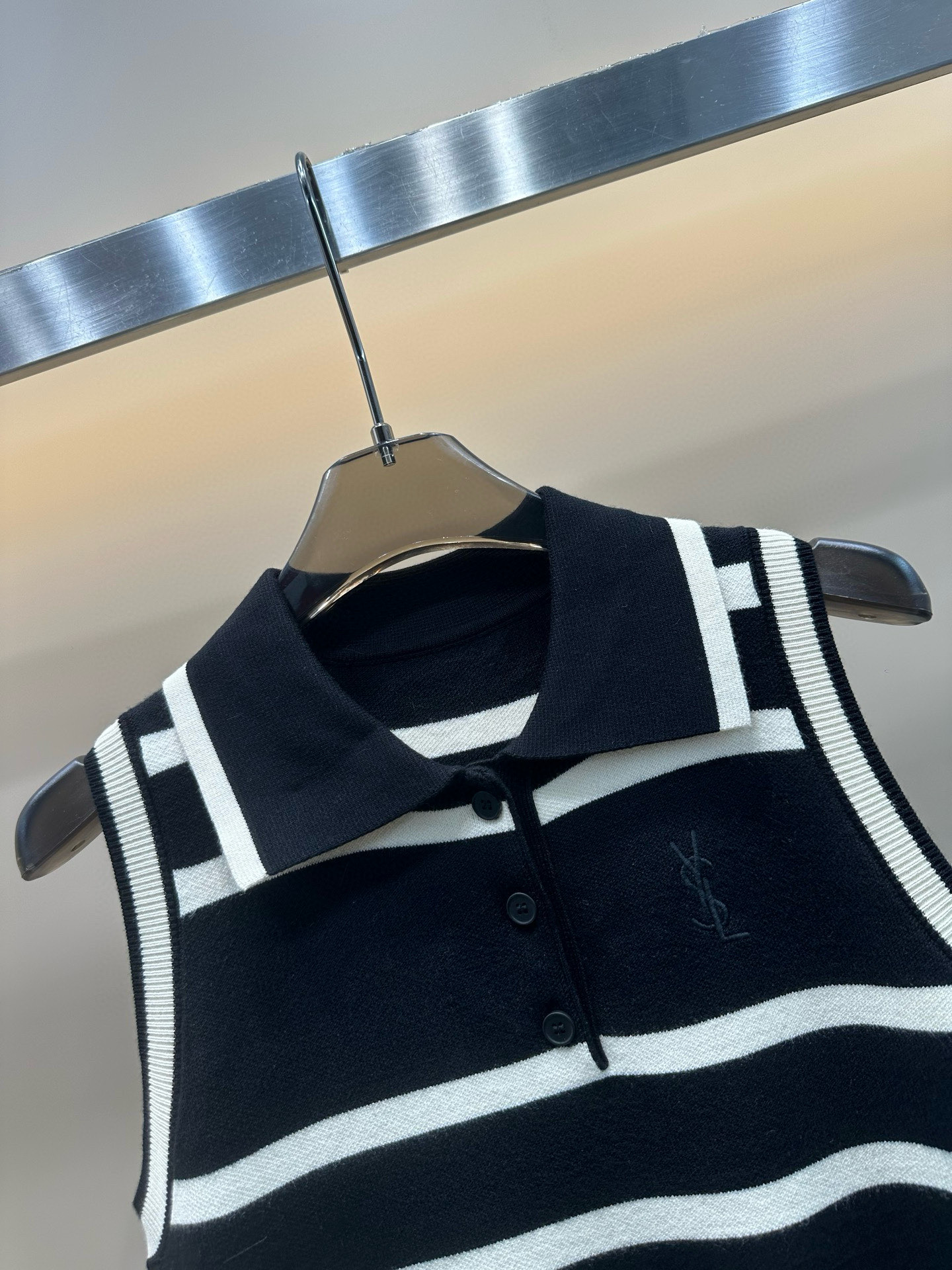 YSL letter embroidered striped lapel knitted vest