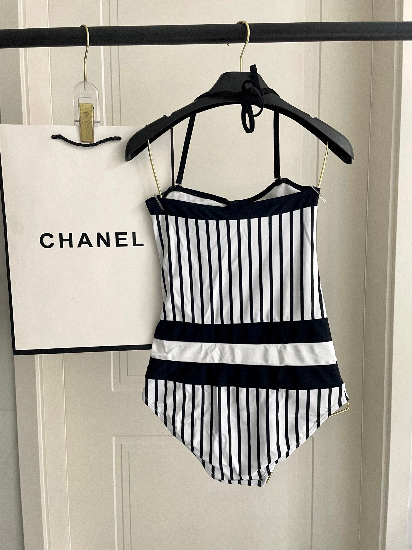 Chanel striped one-piece swimsuit