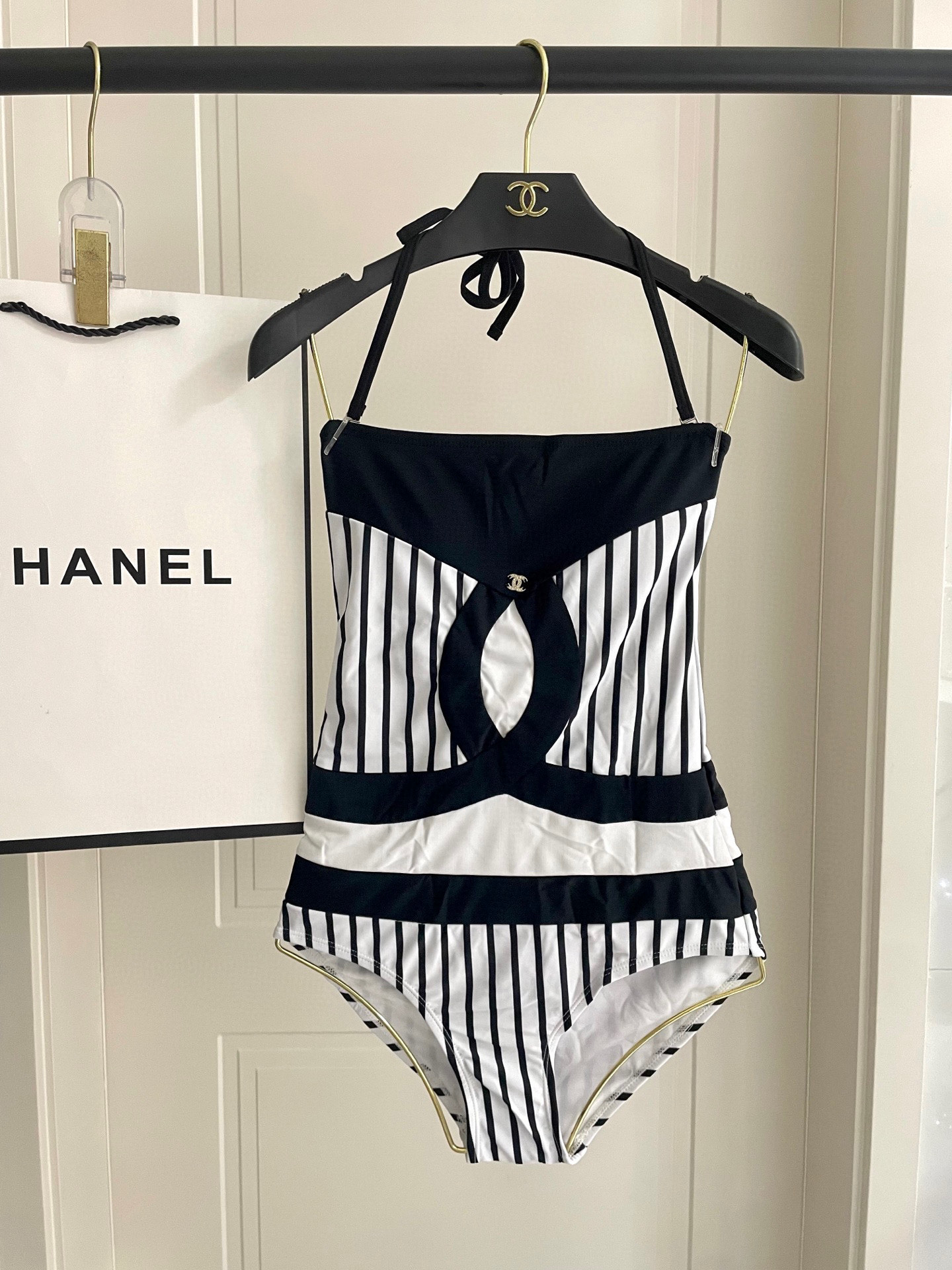 Chanel striped one-piece swimsuit