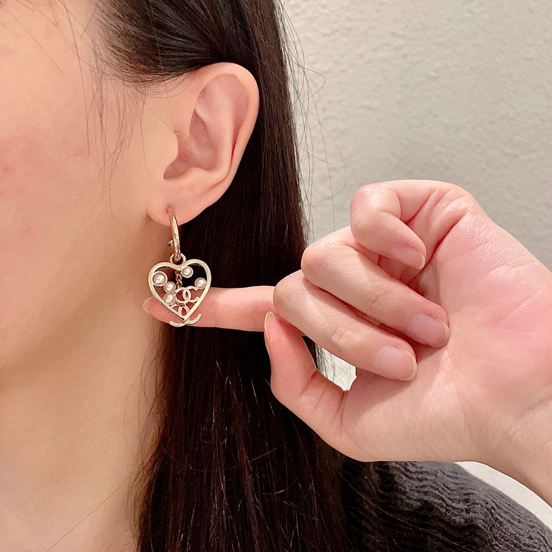 Chanel Double C Heart Earrings