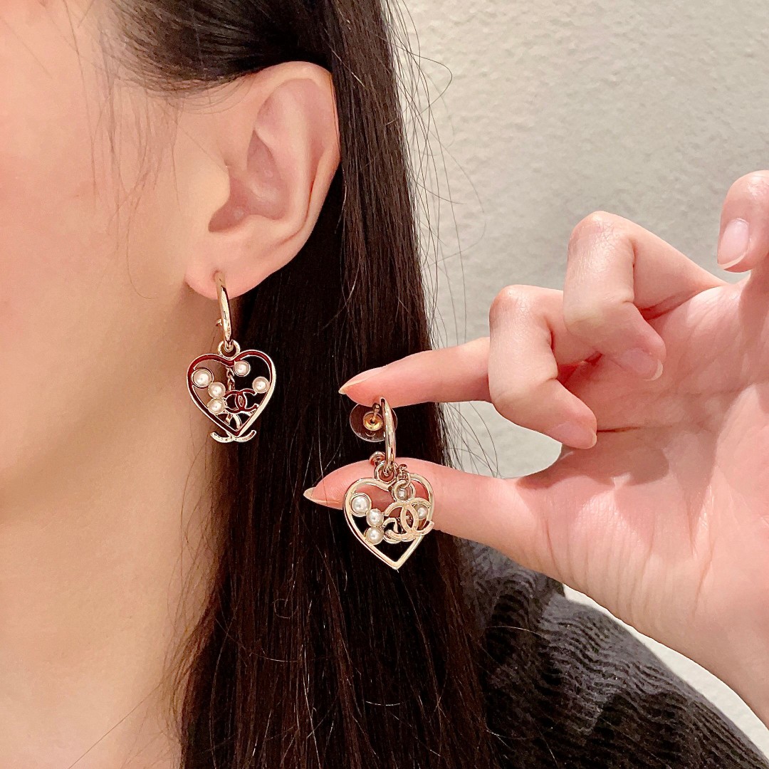 Chanel Double C Heart Earrings