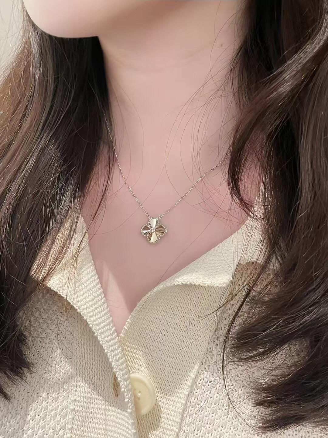 Vca laser carved four-leaf clover necklace