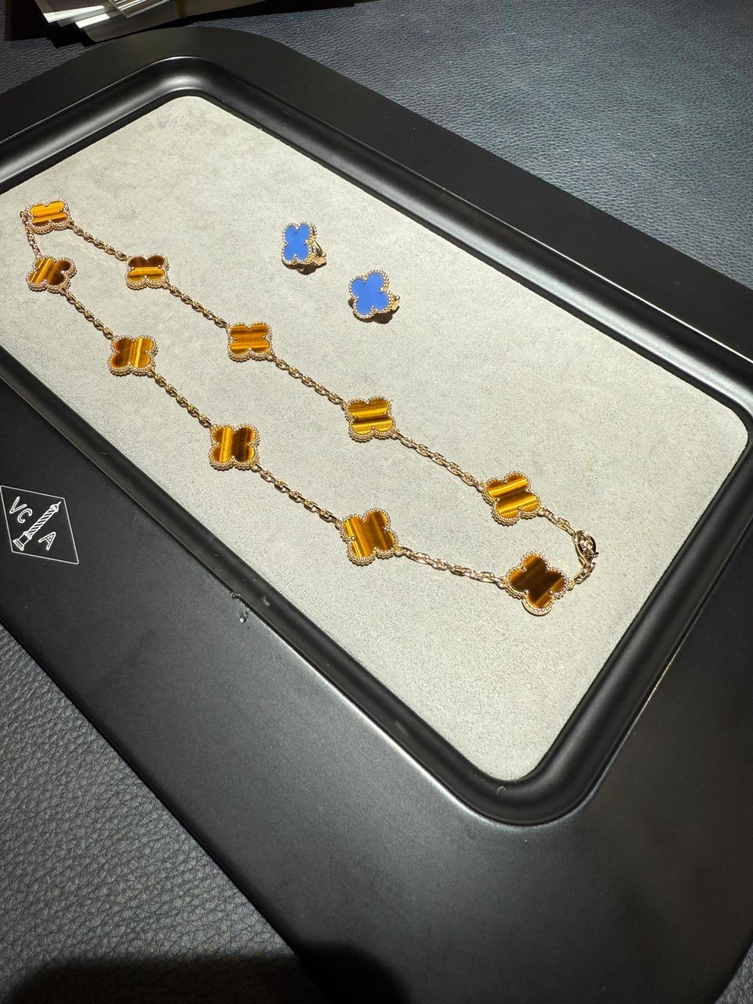 Vca Tiger Eye Stone 10 Flower Clover Necklace