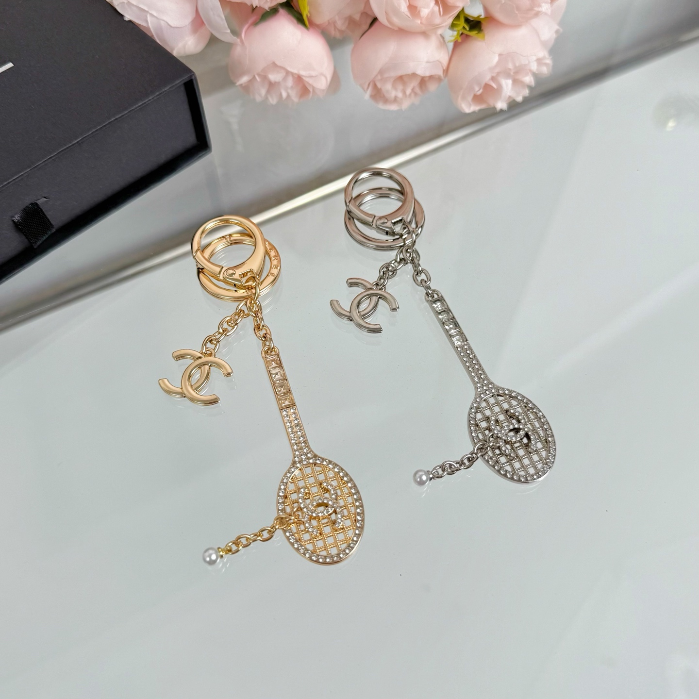 Chanel tennis racket pendant keychain
