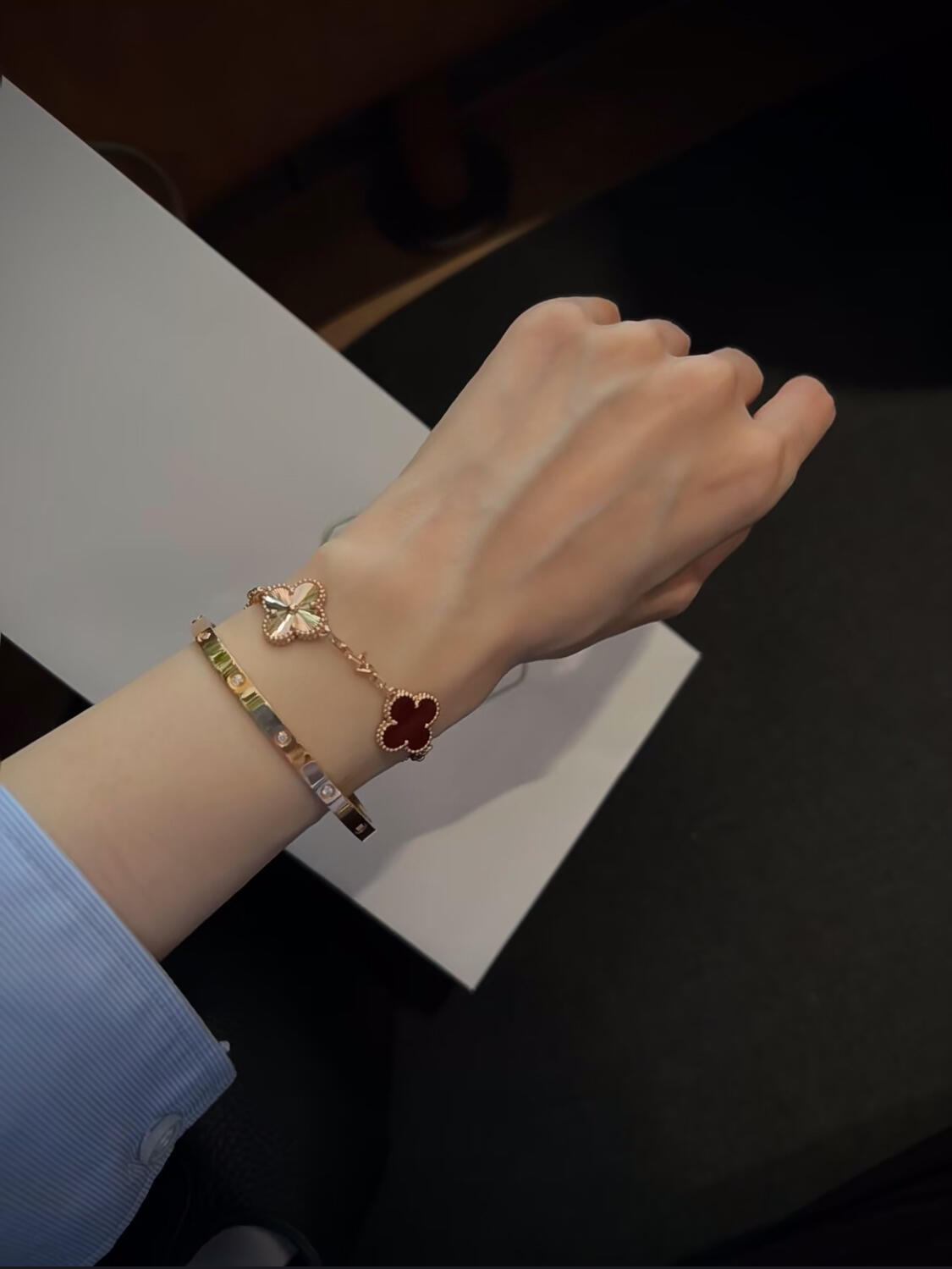 Van Cleef & Arpels Rose Gold Carnelian Laser Bracelet