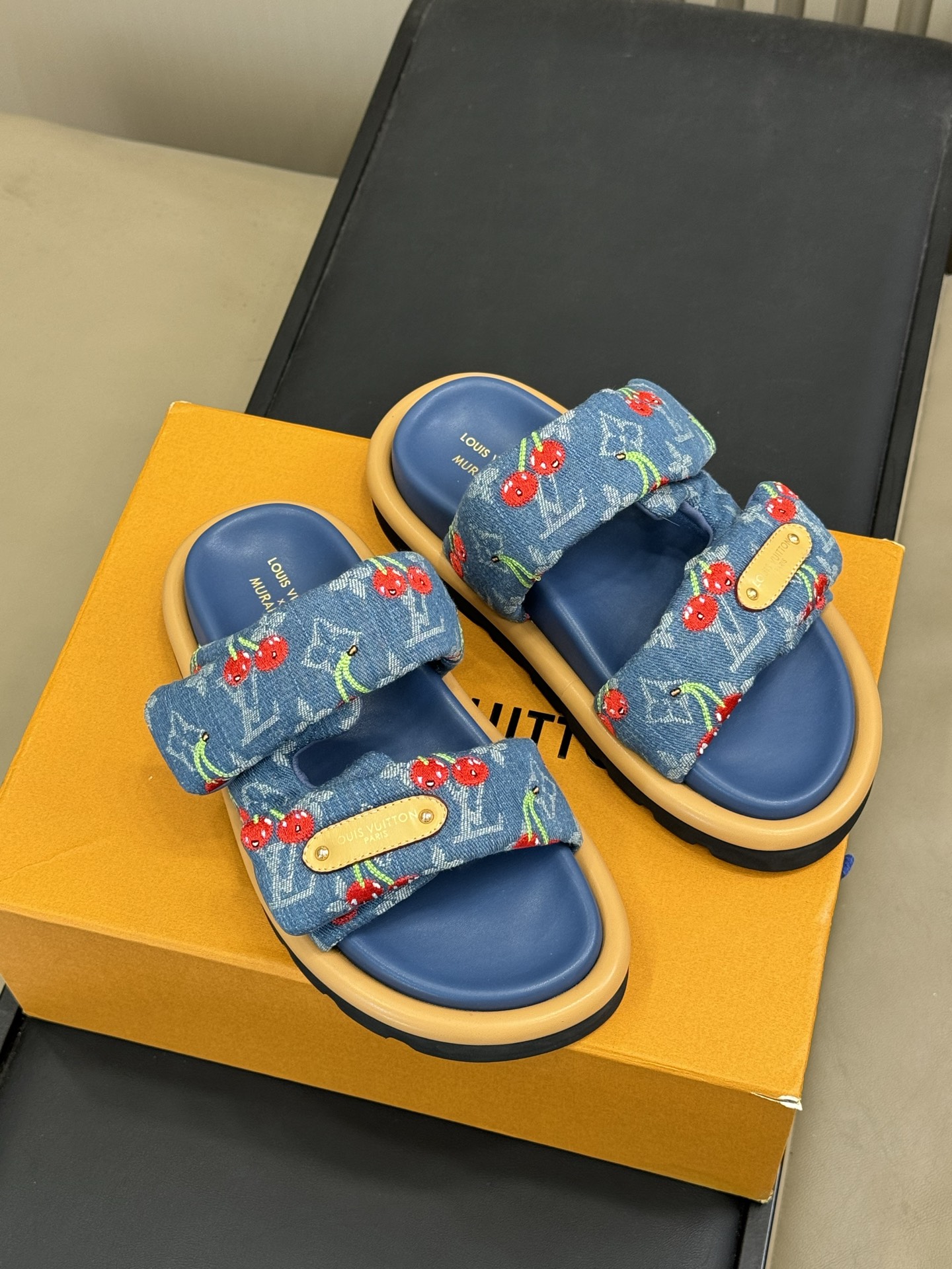 LV cherry flat slippers