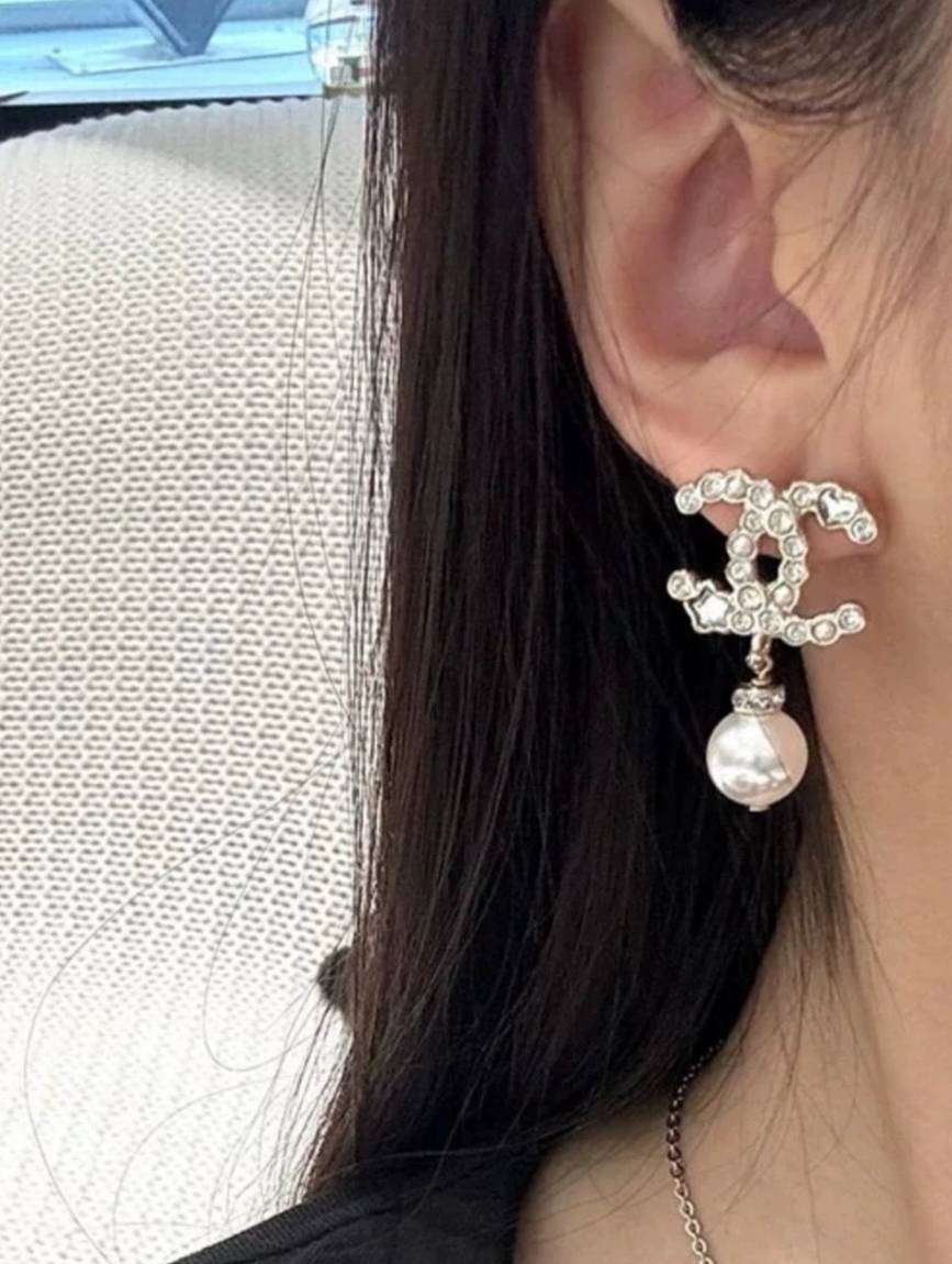 Chanel Heart Star Diamond Double C Earrings
