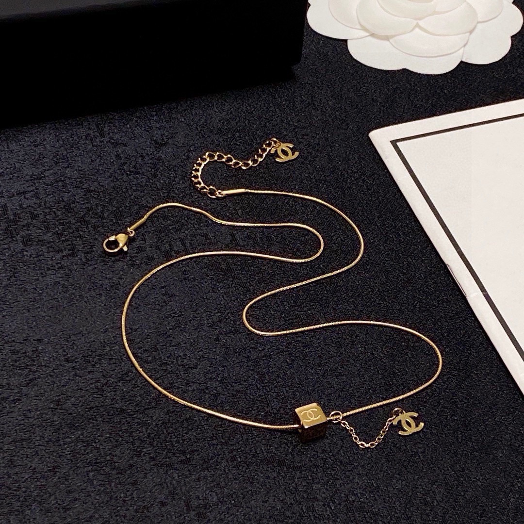 Chanel's new Double C necklace with a stylish square pendant