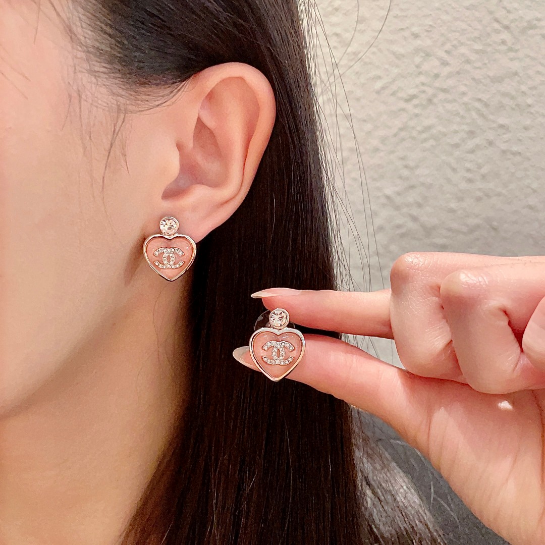 Chanel Double C Heart Diamond Earrings