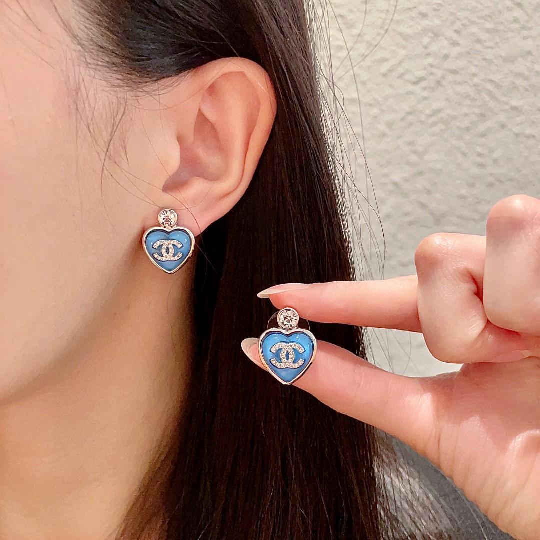 Chanel Double C Heart Diamond Earrings