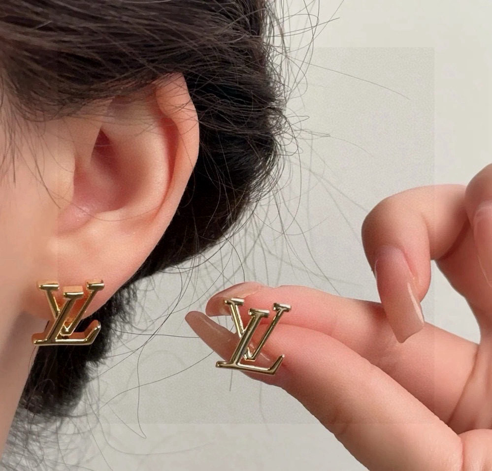 LV gold letter stud earrings