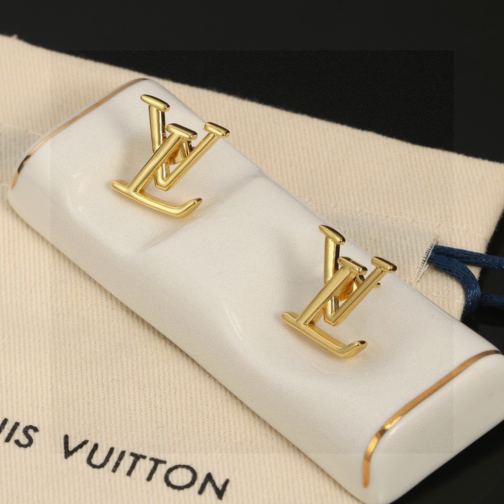 LV gold letter stud earrings