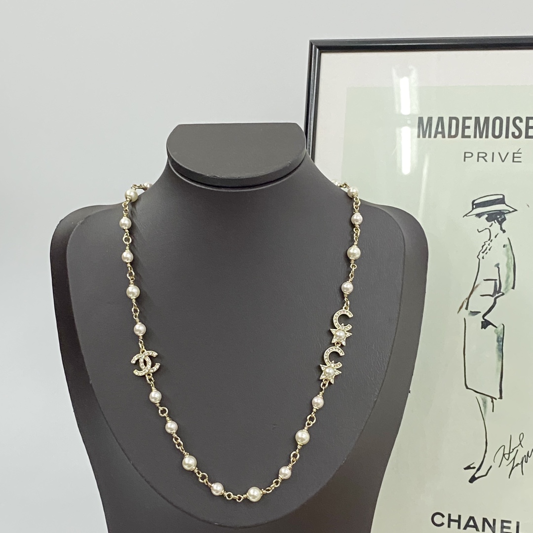 Chanel Double C Star Pearl Necklace