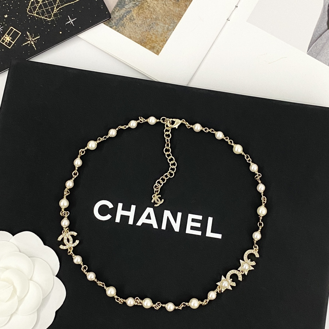 Chanel Double C Star Pearl Necklace